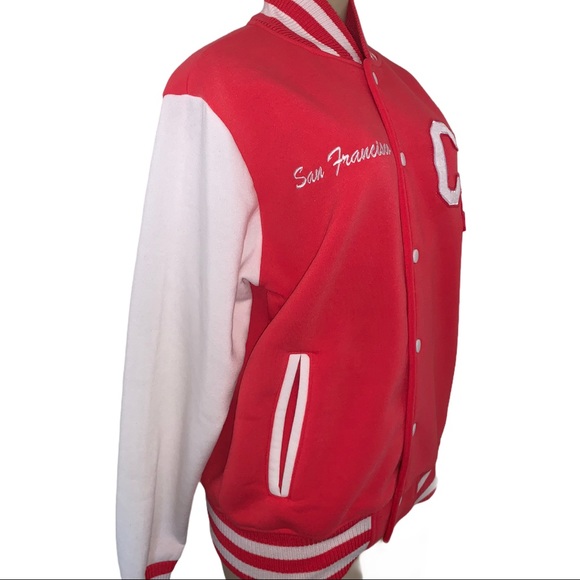 San Francisco Letterman Varsity Jacket California Coral Fuchsia Pink Coat - Picture 13 of 15